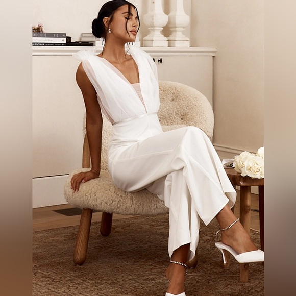 LOVINIA MESH BODICE JUMPSUIT WHITE | Sz Medium - Picture 4 of 6